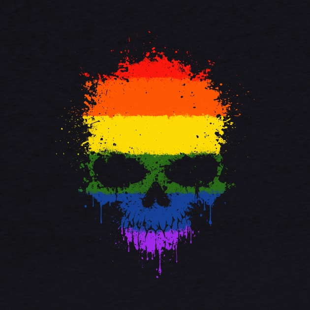 Chaotic Gay Pride Rainbow Flag Splatter Skull by jeffbartels